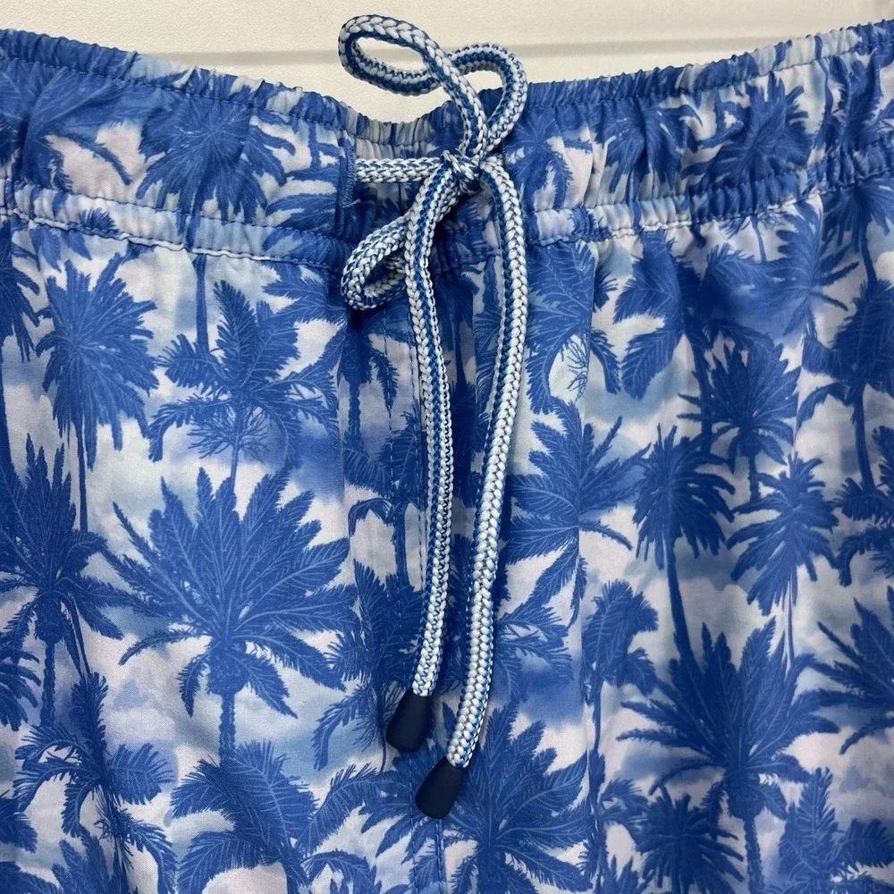 Peter Millar Seaside Swim Trunks‎ Men's 2XL Blue Palm Trees Elastic Waist